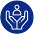 Ícone de mãos cuidando de uma pessoa, representando atendimento humanizado